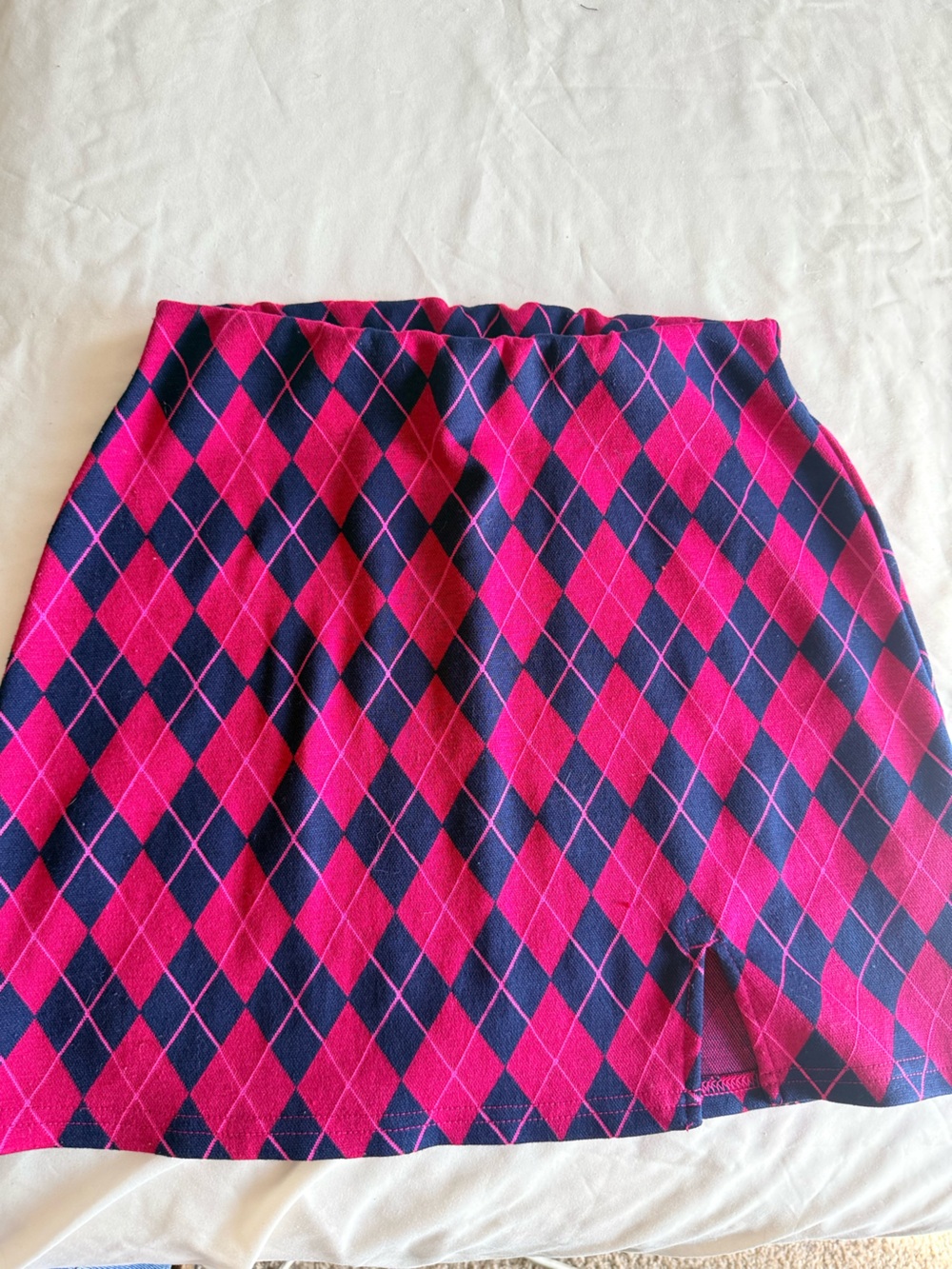 Womens Fuchsia & Navy Argyle Mini Skirt- XS